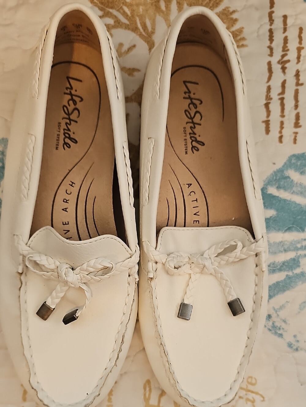 LifeStride Active Arch Soft System Cream Braided Slip-On Moccasins SZ 7W NWOT